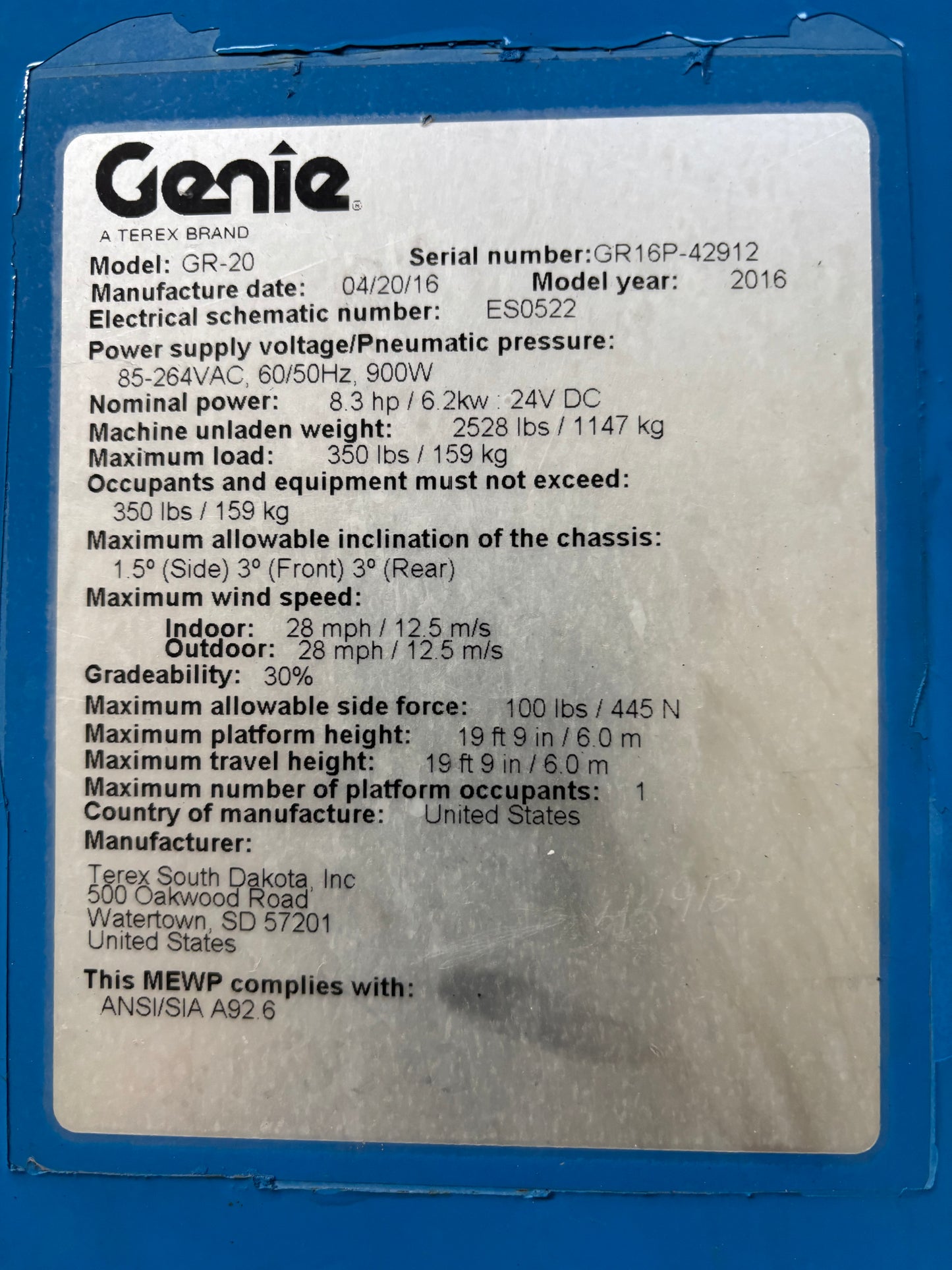 20' 2016 Genie GR-20 20ft -Warranty- Scissorlift (id.2912b)