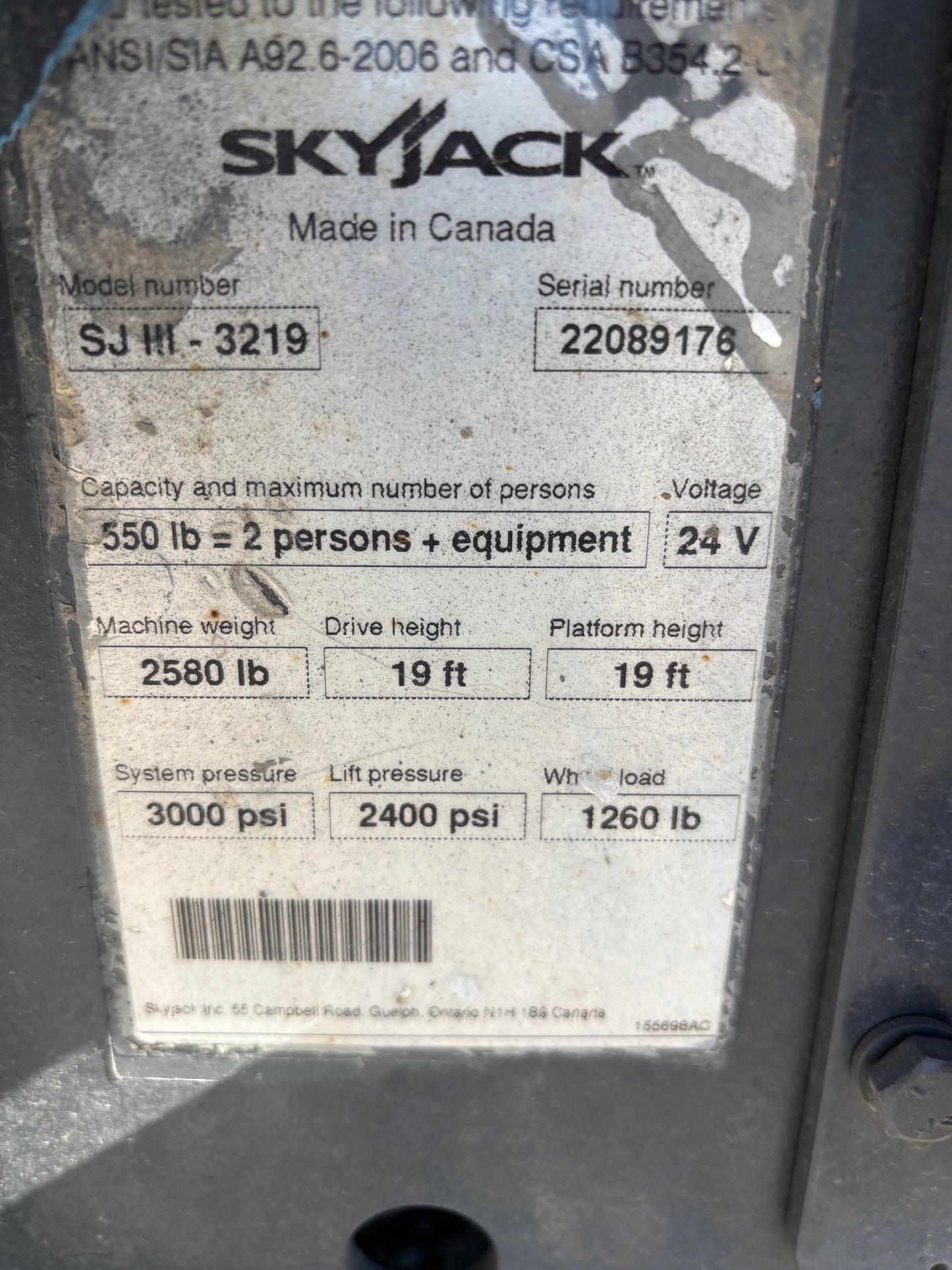 2016 Skyjack SJIII 3219 Scissorlifts -Two Year Warranty- (id.9176b)