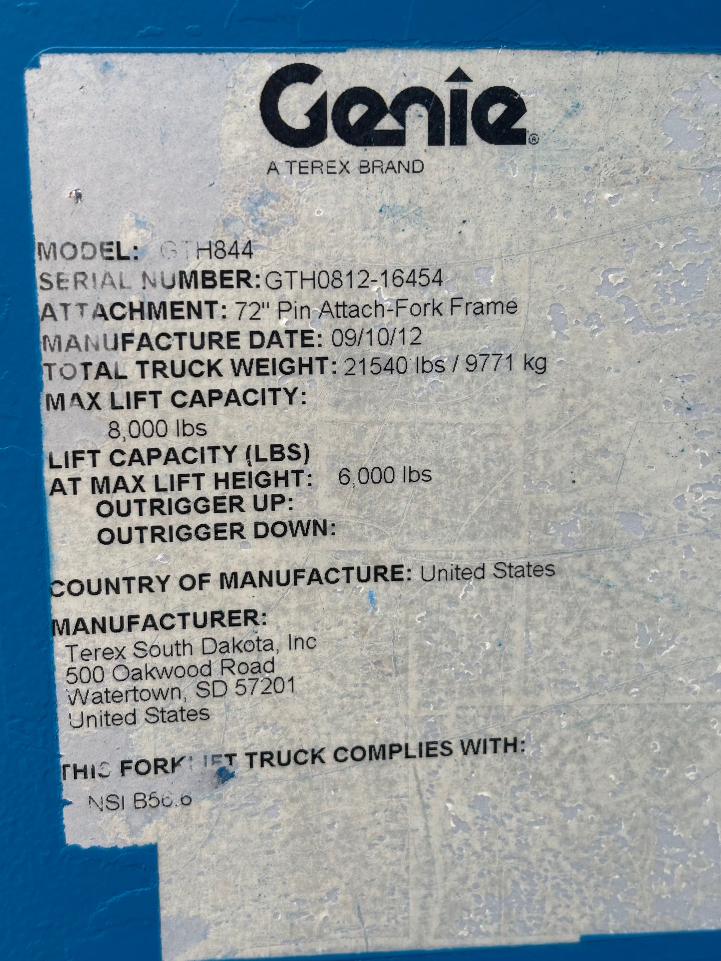2012 Genie GTH-844 Forklift Telehandler (id 6454d)