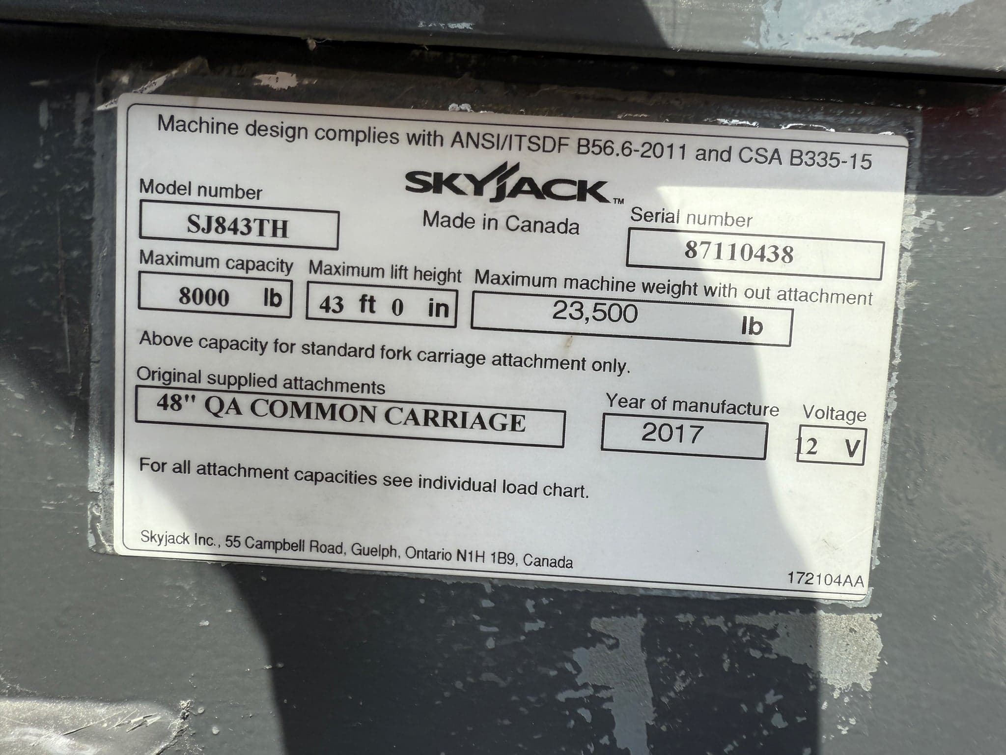 Versi Rentals – 2017 Skyjack SJ 843TH Telehandler/Forklift | 2,354 Hours | 1- Year Warranty – equipment for sale – photo 12