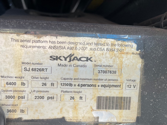 2016 Skyjack SJ6826 26' -Warranty- Scissorlift Diesel 4x4 (id.7638c)
