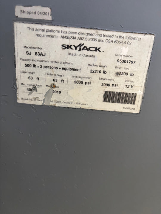 2019 Skyjack SJ63T (63') -Warranty- Boomlift Manlift (id.1797)