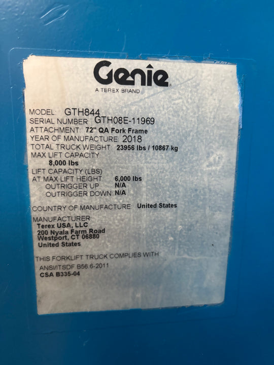 2018 Genie GTH-844 -Warranty- Forklift Telehandler (id.1969)