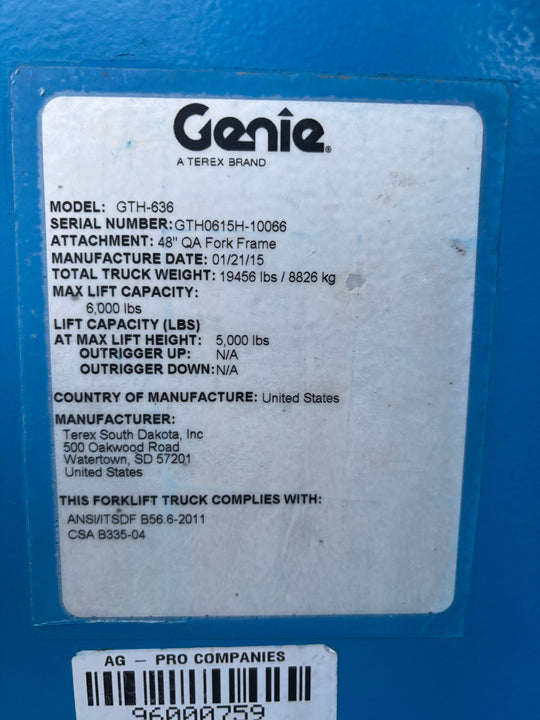 2015 Genie GTH-636 Forklift Telehandler *1 Yr Warranty* (id.0066)