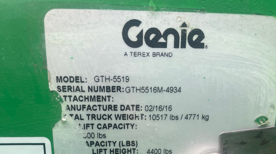 19 ft 2016 Genie GTH-5519 Forklift Telehandler-Hrs. 2011- (id.4934)