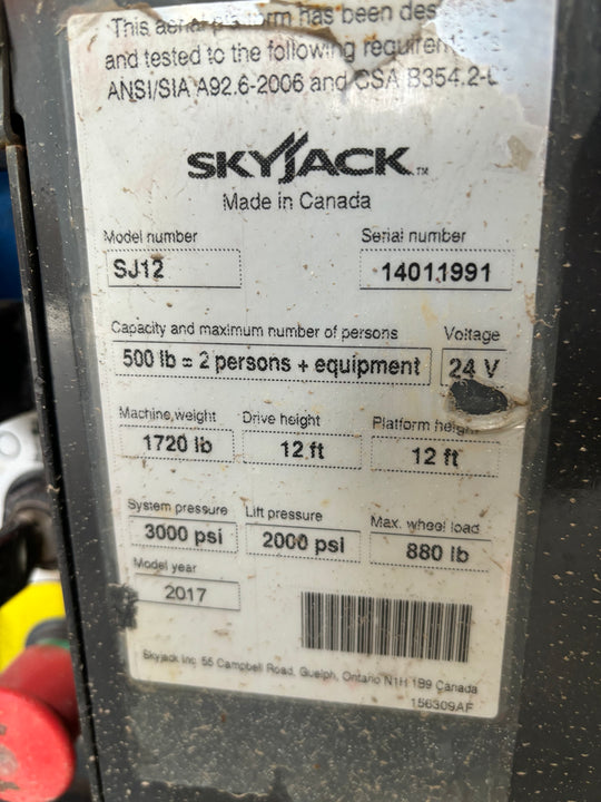 19' 2017 Skyjack SJ12 12' Scissorlifts -Two Year Warranty- (id.1991c)