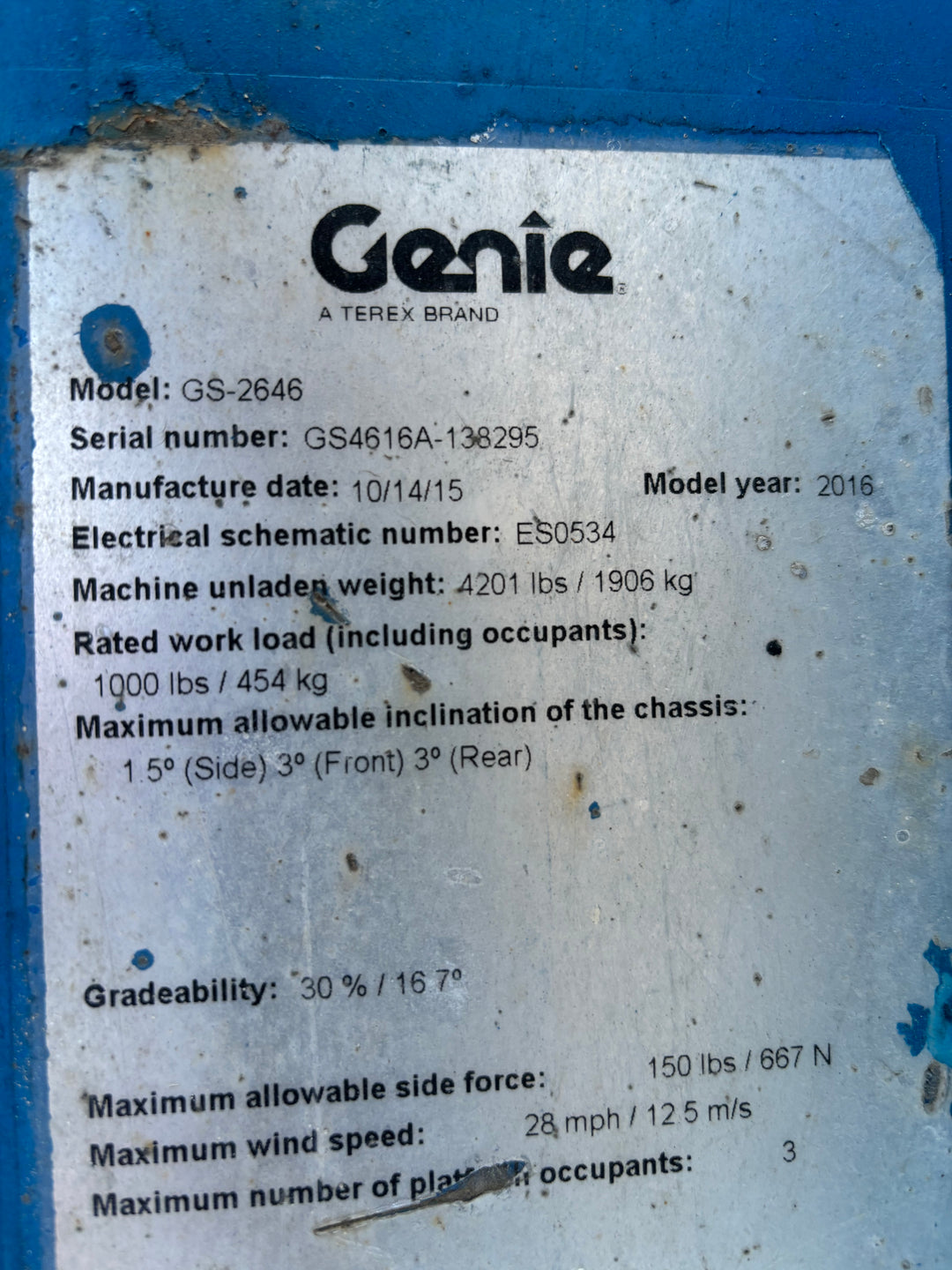 26' 2016  Genie GS 2646 26' -Warranty- Scissorlift (id.8295a)