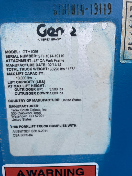 2014 Genie GTH-1056 -Warranty- Forklift Telehandler (id.9119)