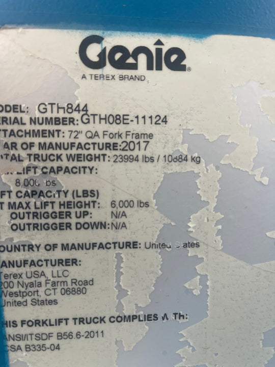2017 Genie GTH-844 -Warranty- Forklift Telehandler (id.1124)