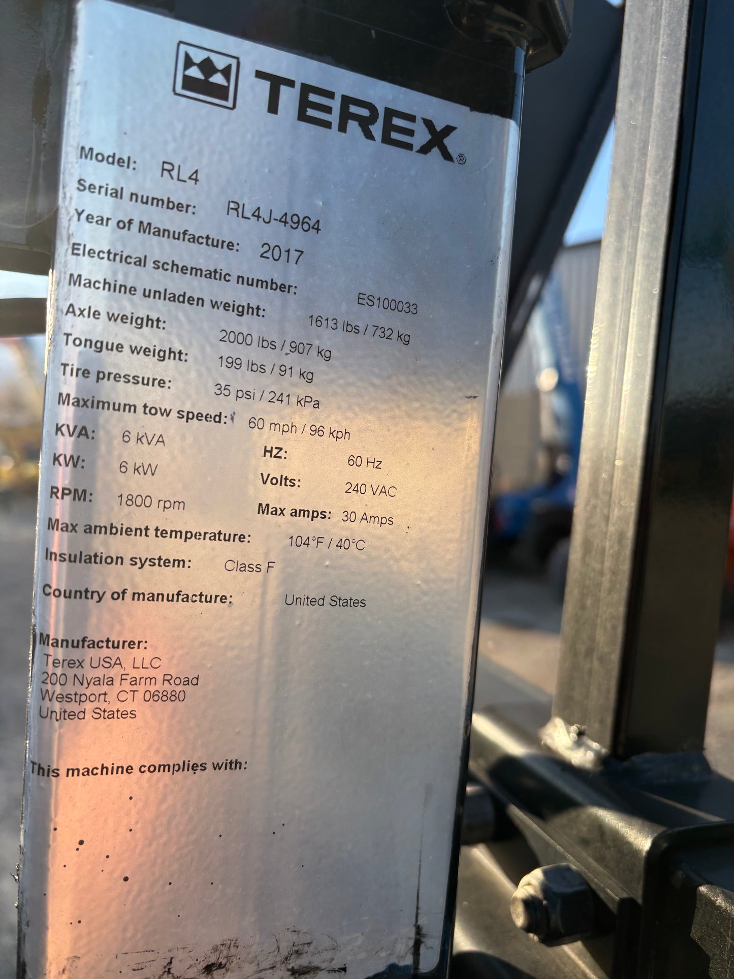 2017 Terex RL4 6 kW Light Tower (Id.4964c)