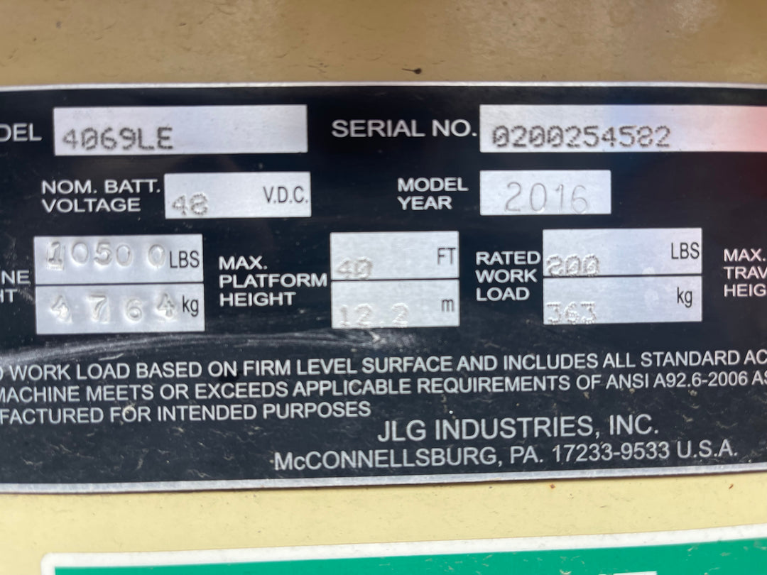 2016 JLG 4069LE (40') Scissor Lift -2 yr Warranty- (Hrs 511) (id.4582)