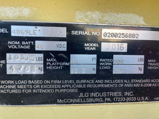2016 JLG 4069LE (40') -2 yr Warranty- Scissor Lift (Hrs 404) (id.6802)