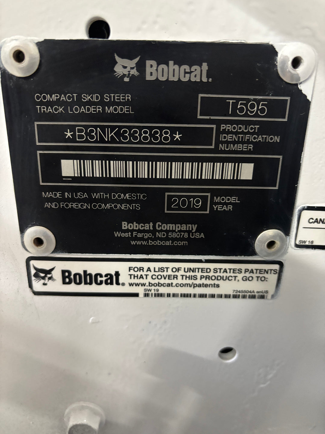 2019 Bobcat T595 Skid Steer -1798 Hours- (Id.3838)
