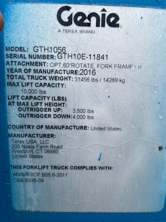 56 ft 2016 Genie GTH-1056 Forklift/Telehandler -Hrs. 4357- (id.1841)