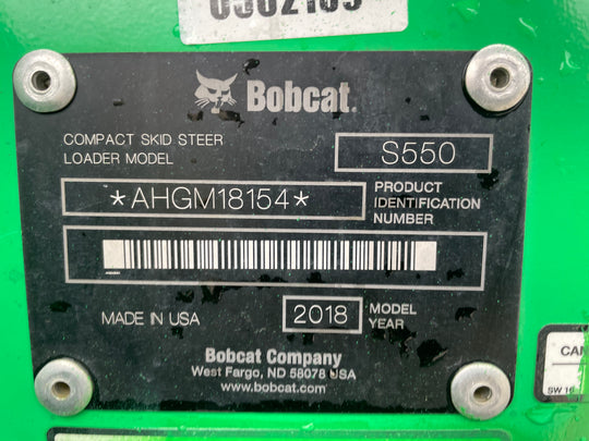 2018 Bobcat -Warranty- S550 Skid Steer -886 Hrs- (id.8154)