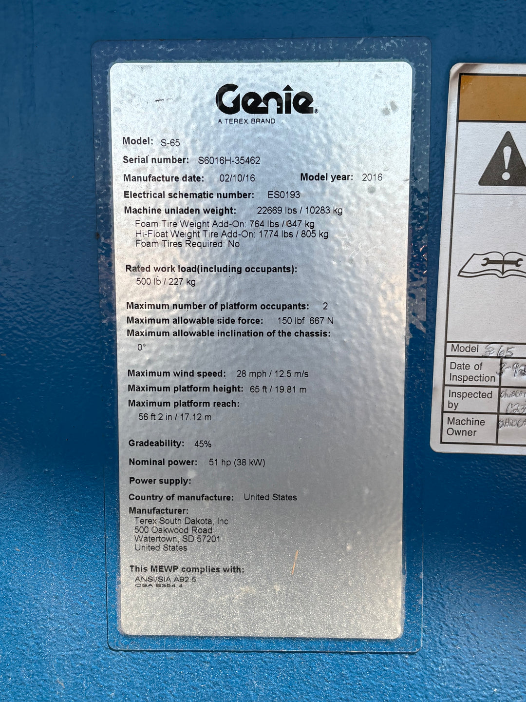 2016 *Warranty* Genie S65 XC 65' Boomlift Manlift (id.5462e)