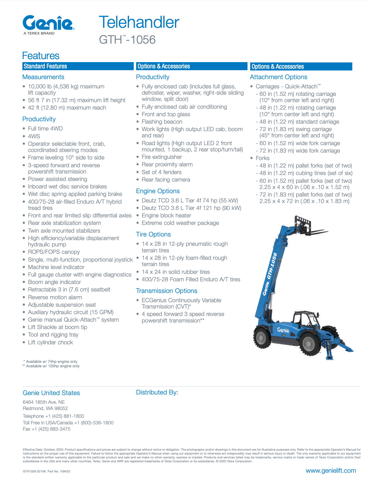 10,000 lbs 55 to 56 ft Telehandler