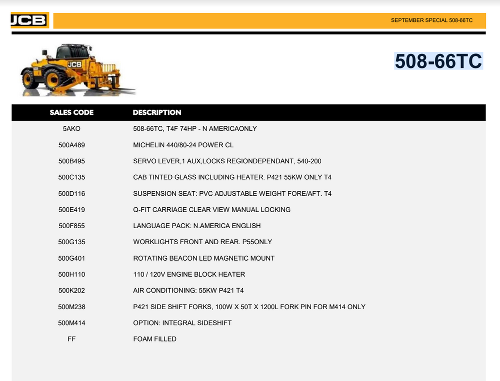 2024 New JCB 508-66TC 66' Reach Enclosed Cab Forklift/Telehandler For Sale