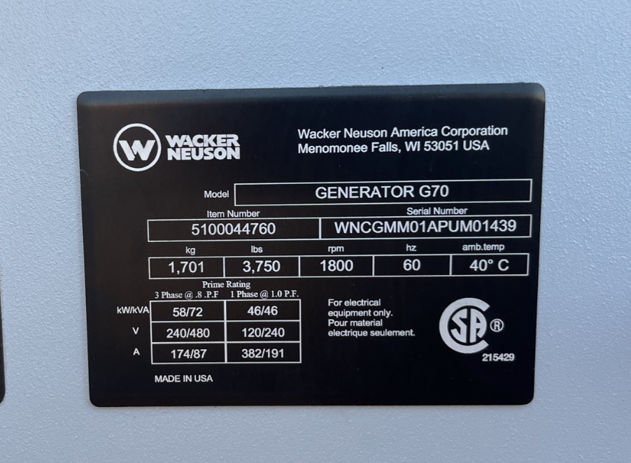 2023 Wacker Neuson G70 79 kVA Mobile Generator (id.3086)