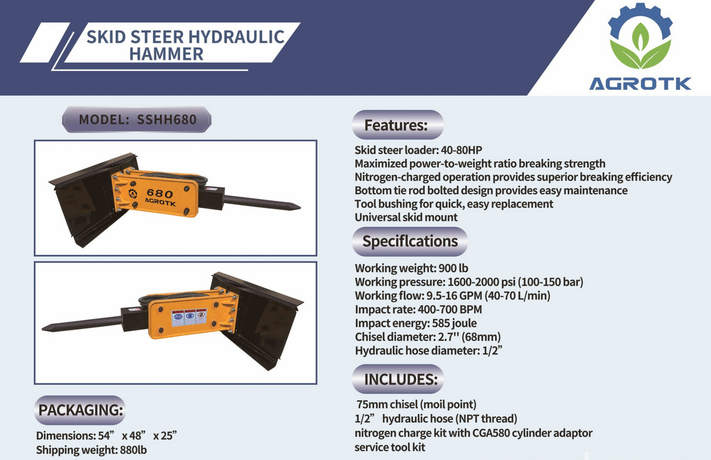 2025 ALS680 Skid Steer Concrete Breaker