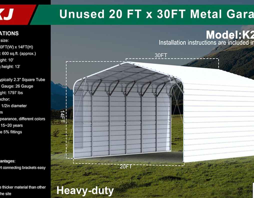 2025 New KJ K2030 20 ft x 30 ft Carport