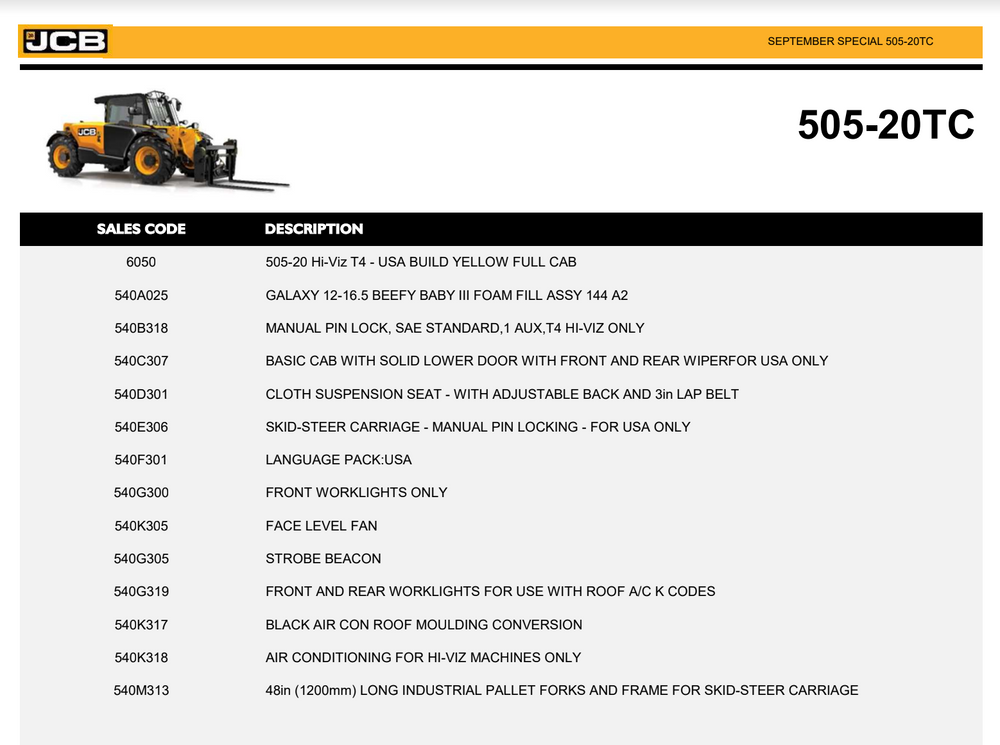 2024 New! JCB 505-20 Enclosed Cab Forklift Telehandler