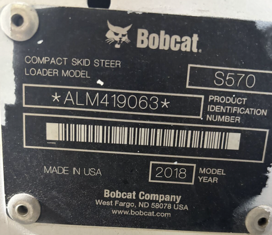 2019 Bobcat S570 Skid Steer -1257 Hours- (Id.9063e)